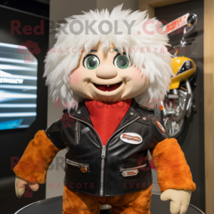 nan Shepard'S Pie mascot costume character dressed with a Moto Jacket and Necklaces