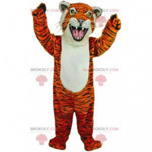 Mascotte de tigre féroce orange, blanc et noir, costume de