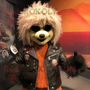 nan Shepard'S Pie mascot costume character dressed with a Moto Jacket and Necklaces