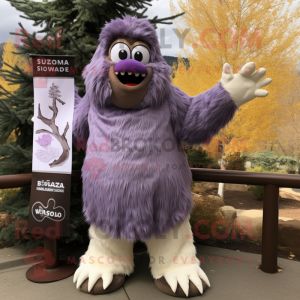 Lavender Sasquatch mascot costume character dressed with a Sweater and Scarves