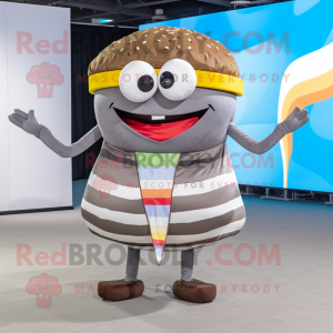 Gray Hamburger mascot costume character dressed with a Bikini and Wraps