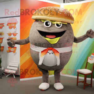 Gray Hamburger mascot costume character dressed with a Bikini and Wraps