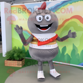 Gray Hamburger mascot costume character dressed with a Bikini and Wraps