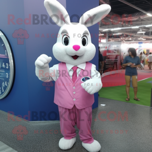 Pink Rabbit mascot costume character dressed with a Dress Shirt and Bracelet watches