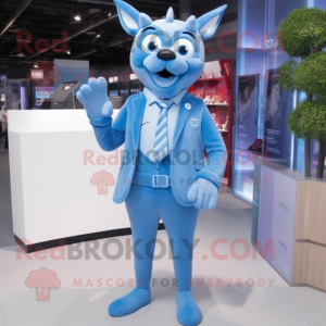 Sky Blue Deer mascot costume character dressed with a Suit and Gloves