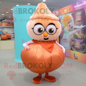 Peach Onion mascot costume character dressed with a Mini Dress and Belts