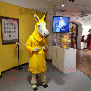Yellow Donkey mascot costume character dressed with a Sheath Dress and Shawls