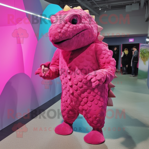 Pink Ankylosaurus mascot costume character dressed with a Cover-up and Foot pads