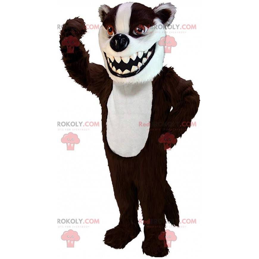 Mascotte de blaireau marron et blanc, costume de putois -