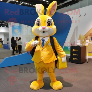 Yellow Wild Rabbit mascot costume character dressed with a Blazer and Backpacks