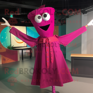 Magenta Trapeze Artist mascot costume character dressed with a Dress Shirt and Shawl pins