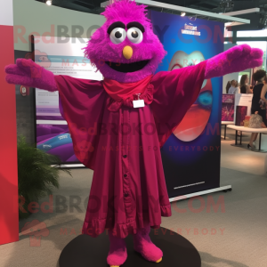 Magenta Trapeze Artist mascot costume character dressed with a Dress Shirt and Shawl pins