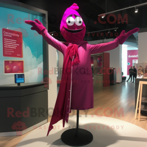 Magenta Trapeze Artist mascot costume character dressed with a Dress Shirt and Shawl pins