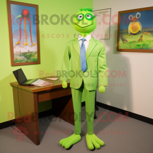 Lime Green Attorney mascot costume character dressed with a Dress Shirt and Ties