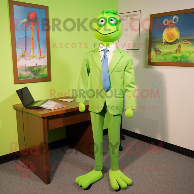 Lime Green Attorney mascot costume character dressed with a Dress Shirt and Ties Lime Green Attorney mascot costume character dressed with a Dress Shirt and Ties