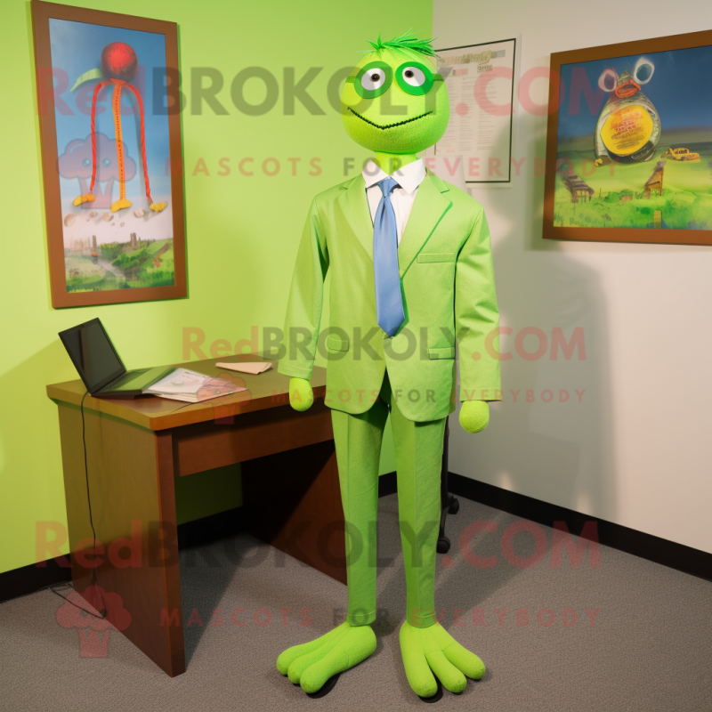 Lime Green Attorney mascot costume character dressed with a Dress Shirt and Ties