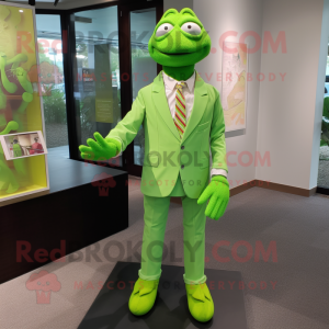 Lime Green Attorney mascot costume character dressed with a Dress Shirt and Ties