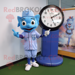 Sky Blue Tooth Fairy mascot costume character dressed with a Baseball Tee and Digital watches