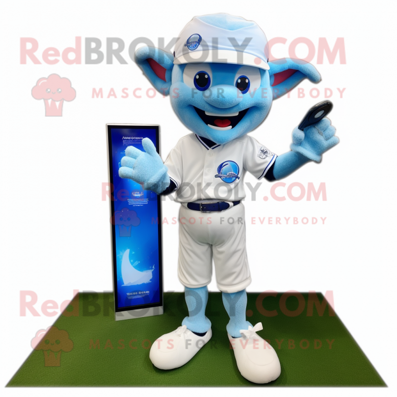 Sky Blue Tooth Fairy mascot costume character dressed with a Baseball Tee and Digital watches