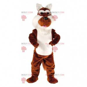 Mascotte de coyote marron et blanc, costume de chien bicolore -
