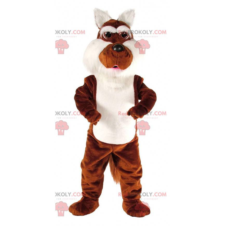 Brązowo-biała maskotka kojot, dwukolorowy kostium psa -
