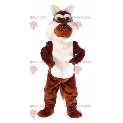 Brown and white coyote mascot, two-tone dog costume -