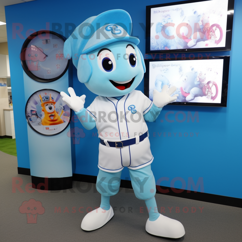 Sky Blue Tooth Fairy mascot costume character dressed with a Baseball Tee and Digital watches