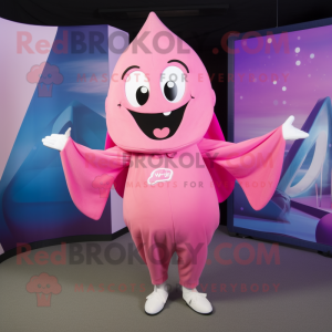 Pink Stingray mascot costume character dressed with a Playsuit and Beanies