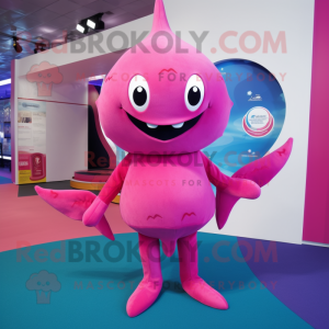 Pink Stingray mascot costume character dressed with a Playsuit and Beanies