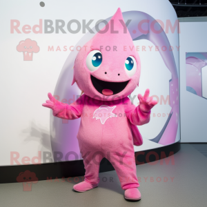 Pink Stingray mascot costume character dressed with a Playsuit and Beanies