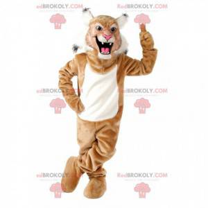 Mascotte de chat sauvage marron et blanc, costume de puma -