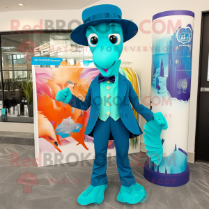 Cyan Sea Horse mascotte...