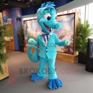 Cyan Sea Horse mascotte...