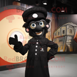 Black Plate Spinner mascot costume character dressed with a Jumpsuit and Eyeglasses