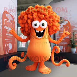 Orange Medusa mascot costume character dressed with a V-Neck Tee and Earrings