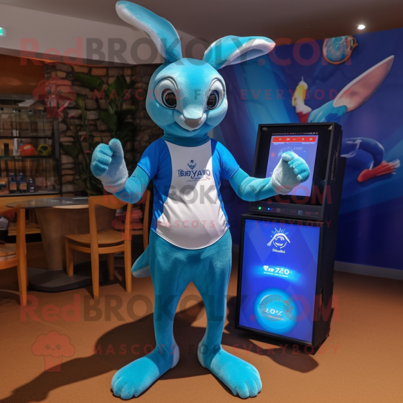 Blue Kangaroo mascot costume character dressed with a Board Shorts and Digital watches