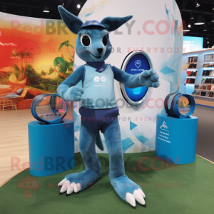 Blue Kangaroo mascot costume character dressed with a Board Shorts and Digital watches