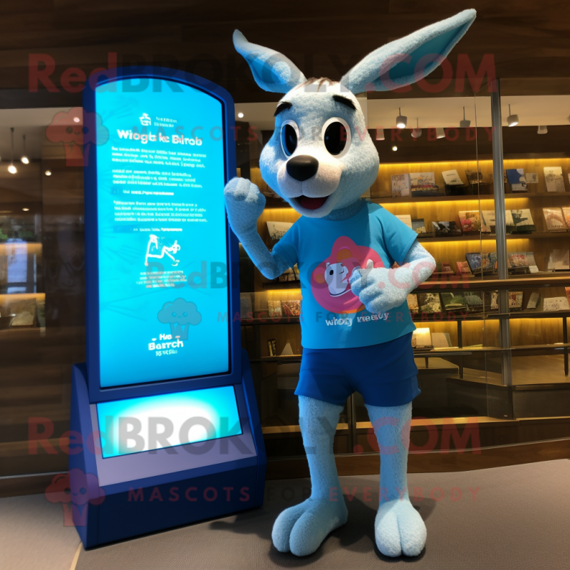 Blue Kangaroo mascot costume character dressed with a Board Shorts and Digital watches