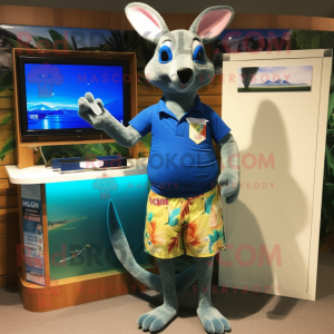 Blue Kangaroo mascot costume character dressed with a Board Shorts and Digital watches