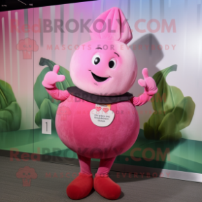 Pink Turnip mascot costume character dressed with a Jeggings and Earrings
