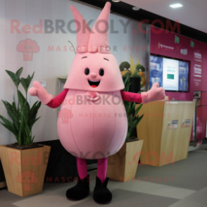 Pink Turnip mascot costume character dressed with a Jeggings and Earrings