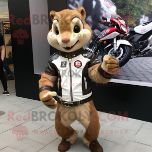 Tan Squirrel mascot costume character dressed with a Moto Jacket and Bracelet watches