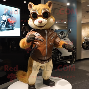 Tan Squirrel mascot costume character dressed with a Moto Jacket and Bracelet watches