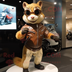 Tan Squirrel mascot costume character dressed with a Moto Jacket and Bracelet watches