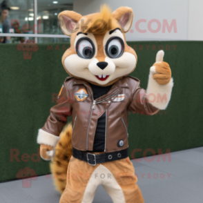 Tan Squirrel mascot costume character dressed with a Moto Jacket and Bracelet watches