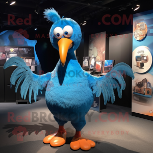 Blue Dodo Bird mascot costume character dressed with a Tank Top and Hairpins