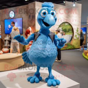 Blue Dodo Bird mascot costume character dressed with a Tank Top and Hairpins