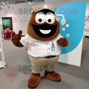 Brown Engagement Ring mascot costume character dressed with a Poplin Shirt and Messenger bags