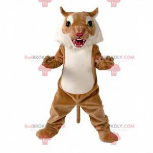 Mascotte de chat sauvage marron et blanc, costume de puma -