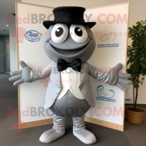 Gray Oyster mascot costume character dressed with a Polo Tee and Bow ties